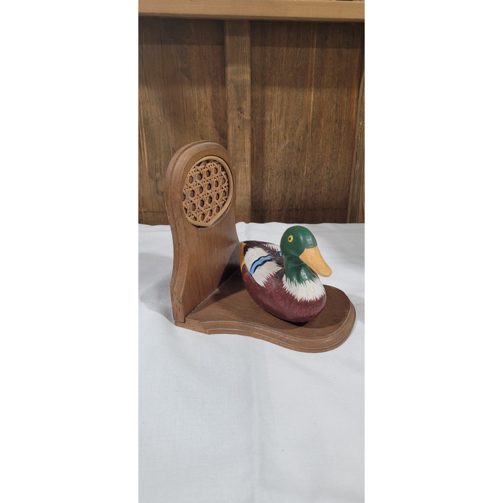 Decorative Wood Duck Decoy hunter Decor Brown green orange wooden stand